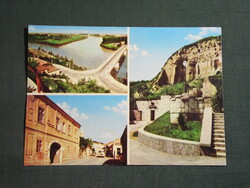 Képeslap,Tokaj,mozaik,Tisza Bodrog torkolata ,híd,Taverna pince borozó,utca látkép,részlet,1973-