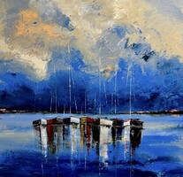 80x80cm Vitorlás festmény Balaton, vitorlázás