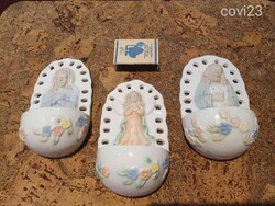 Csodaszép porcelán szenteltvíztartók Isten Jézus angyal vallás 3db együtt