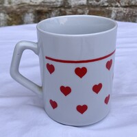 Zsolnay piros szívecskés porcelán bögre - csupor - pohár