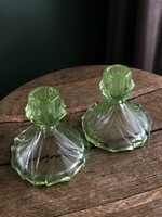 Régi art deco stílusú uránium üveg gyertyatartó pár