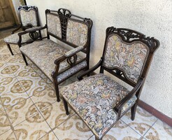Szecessziós szalon garnitúra Kanapé két fotel gobelin huzatos. Videó ís!!