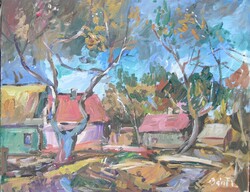 Bánfi - "Falusi táj..."  - (olaj,karton 33×43 cm)