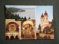 Képeslap,Tihany,mozaik,Bencés Apátság templom,oltár,Balaton látkép,részlet,1979-