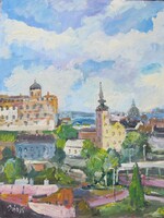 Bánfi - "Budapest: Látkép a Gellért hegyről..." - (olaj,karton 43×33 cm)