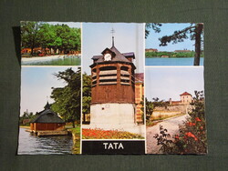 Képeslap,Tata,mozaik,Zsigmond vár,tó,óratorony,Fényes strand látkép,részlet,1979-