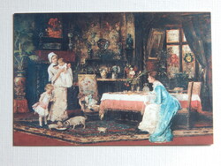 Képeslap, festmény motívum - 2009. Munkácsy: Két család a szalonban festményéről; futott