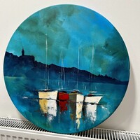 50cm Tihany Vitorlás festmény Balaton, vitorlázás