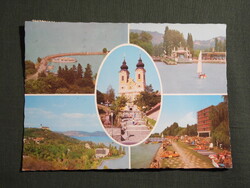 Képeslap,Tihany,mozaik,Bencés templom,Balaton part,strand,hajóállomás,komp látkép,részlet,1986-