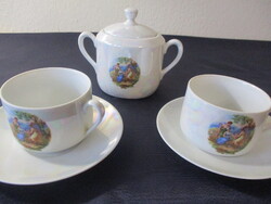 Altwasser 3 sz, 7 db-os mitológiai jelenetes irizáló porcelán teás készlet