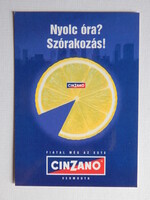Képeslap - Cinzano vermut - citromos humoros reklámlap, "Fiatal még az este"