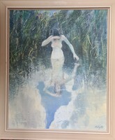 Patay László (1932-2002): Lány tóban '87 (50x60 farost)