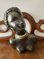 ART DECO SZOBOR, ISZÉPY KERÁMIA, NÉGER NŐI FEJ, BÜSZT