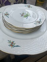 Herendi porcelán hecsedli, csipkebogyós mintájú süteményes készlet
