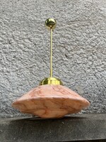 Art Deco felújított mennyezeti lámpa rózsaszín üveg & réz - vintage bauhaus retro design csillár