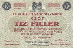 10 fillér 1916 Csót K.u.K. Boldogasszony Hadifogoly-tábor