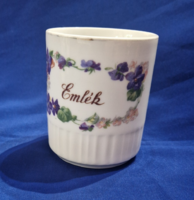 Régi Zsolnay porcelán ibolyás bögre emlék feliratos népi teás