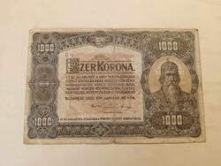 1000 korona 1920-ból, ezer koronás bankjegy