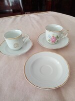 5 db hollóházi porcelán :  3 db fehér kávés  csészealj és 2 db kávés csésze Douwe  Egberts