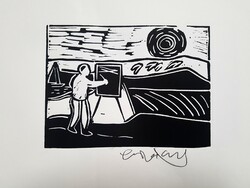 Brasnyó István - Festő 15 x 20 cm linómetszet