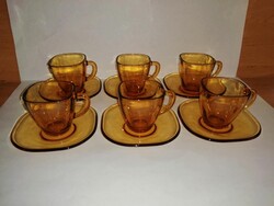 Art deco francia üveg kávéscsésze készlet - 6 személyes