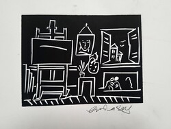 Brasnyó István - Műterem 15 x 20 cm linómetszet