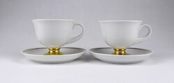1W085 Elegáns, aranyozott Hollóházi porcelán kávés csésze pár
