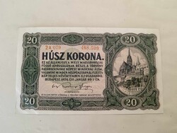 20 korona 1920-ból, hajtatlan darab, húsz korona, bankjegy