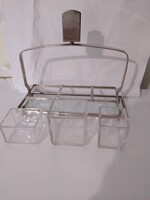 Art deco fém-üveg cigaretta kínáló készlet