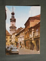 Képeslap,Sopron,Kolostor utca,tűztorony,Skoda autó látkép,részlet,1979-