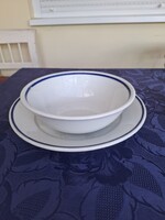 Zsolnay porcelán retró kék csíkos mélytányér és lapos tányér