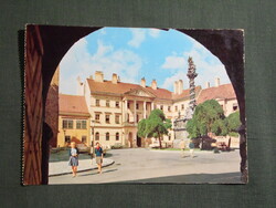 Képeslap,Sopron,Beloiannisz tér,szentháromság szobor,utca látkép,részlet,1973-
