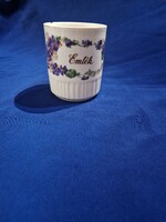 Régi Zsolnay porcelán ibolyás bögre emlék feliratos népi teás