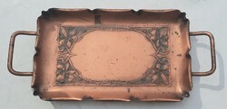 Old Art Nouveau bronze or copper serving tray, small handle tray