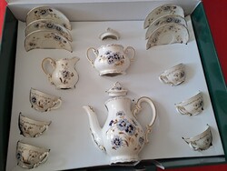 New, never used Zsolnay cornflower pattern 6-person mocha / coffee set in original box!
