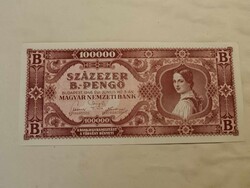 Százezer B.-pengő, 1946-os, nagyon szép hajtatlan állapot, merev feszes
