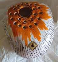 Csodaszép retró, mid century kerámia ikebana, kavics váza, Komlós testvérek, jelzett, matricás