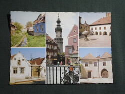 Képeslap,Sopron,mozaik,Ikva patak,Lábasház,Két Mór ház,Tűztorony látkép,részlet,1986-