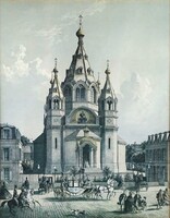 1V410 Párizsi utcarészlet - Saint Alexandre Nevszkij templom Párizs - keretezett nyomat