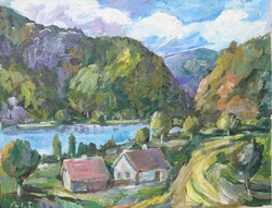 Bánfi - "Dunai táj..." - (olaj,karton 33×43 cm)