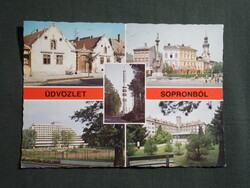 Képeslap,Sopron,mozaik,SZOT üdülő,szanatórium,Lenin körút,Tv torony látkép,részlet,1983-