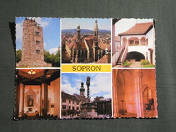 Képeslap,Sopron,térképes,Károly kilátó,zsinagóga,templom,Szentháromság szobor látkép,részlet,1986-