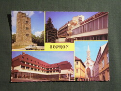 Képeslap,Sopron,térképes,Orsolya templom,Csepel üdülő,Károly kilátó látkép,részlet,1986-