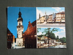 Képeslap,Sopron,térképes,Tűztorony,Lenin körút,szobor,strand látkép,részlet,1976-