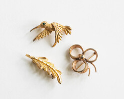Vintage bross csomag - kolibri / poszáta és levelek - vintage melltű, kitűző - Trifari stílus