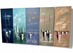 5 darabból álló garnitúra 80x30cm Vitorlás festmény Balaton, vitorlázás