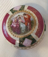 Altwien porcelán kerek, jelenetes bonbonier