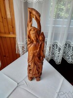 Hibátlan kínai faszobor, hölgy virággal, szantál fa, igényes aprólékos faragás.
