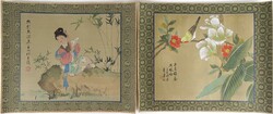 1V481 Old Chinese Painted Silk Pair