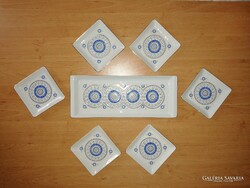 Hollóházi porcelán art deco kék arany mintás sütemény kínáló készlet